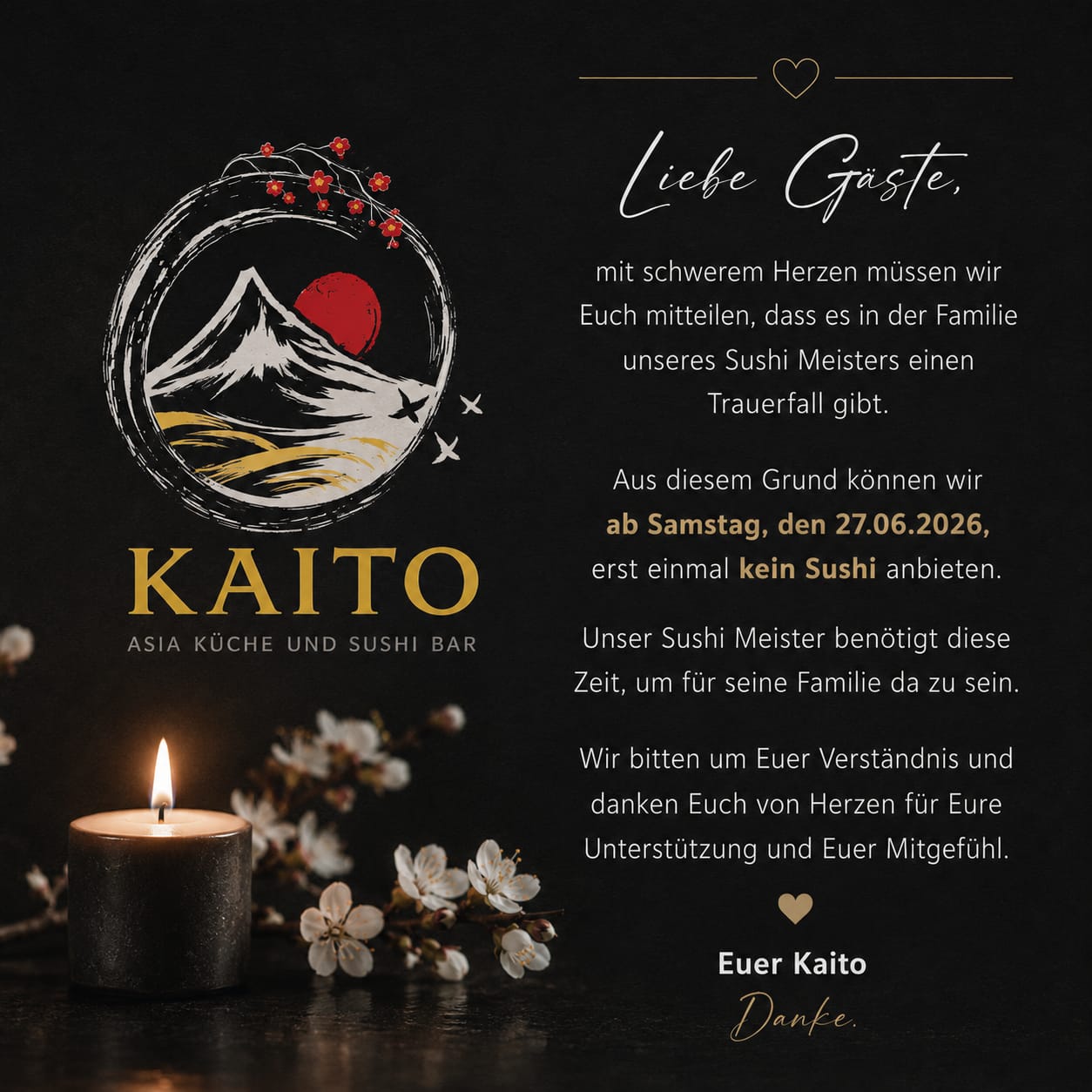 Kaito Restaurant announcement